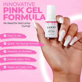 LUXXI precision brush applicator close-up for accurate glue placement