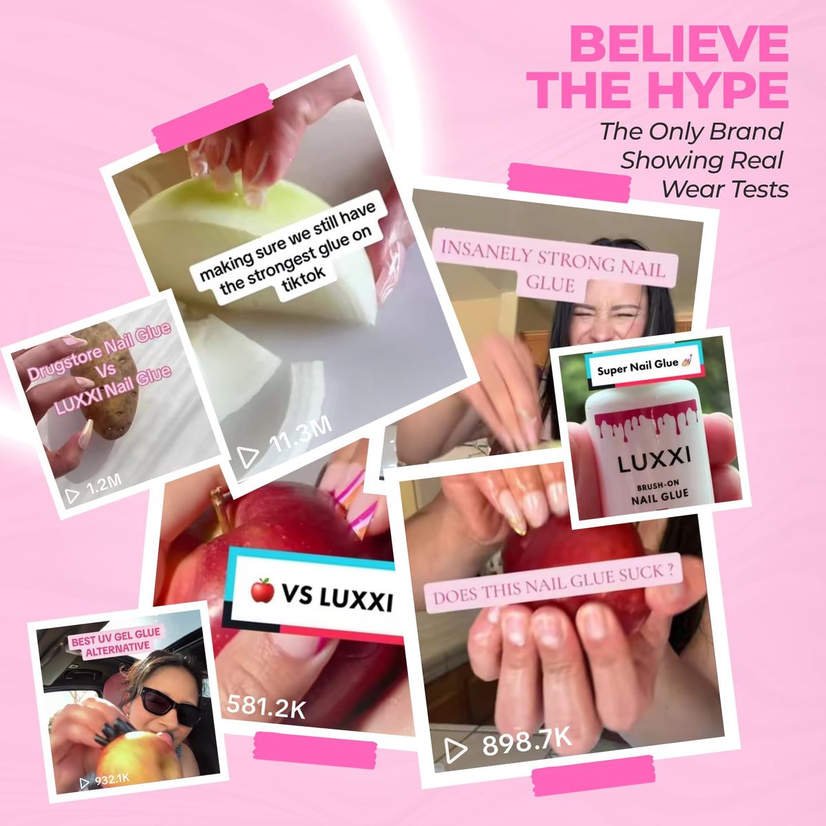 LUXXI applying press-on nails to natural nail for quick air-dry hold