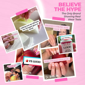 LUXXI applying press-on nails to natural nail for quick air-dry hold
