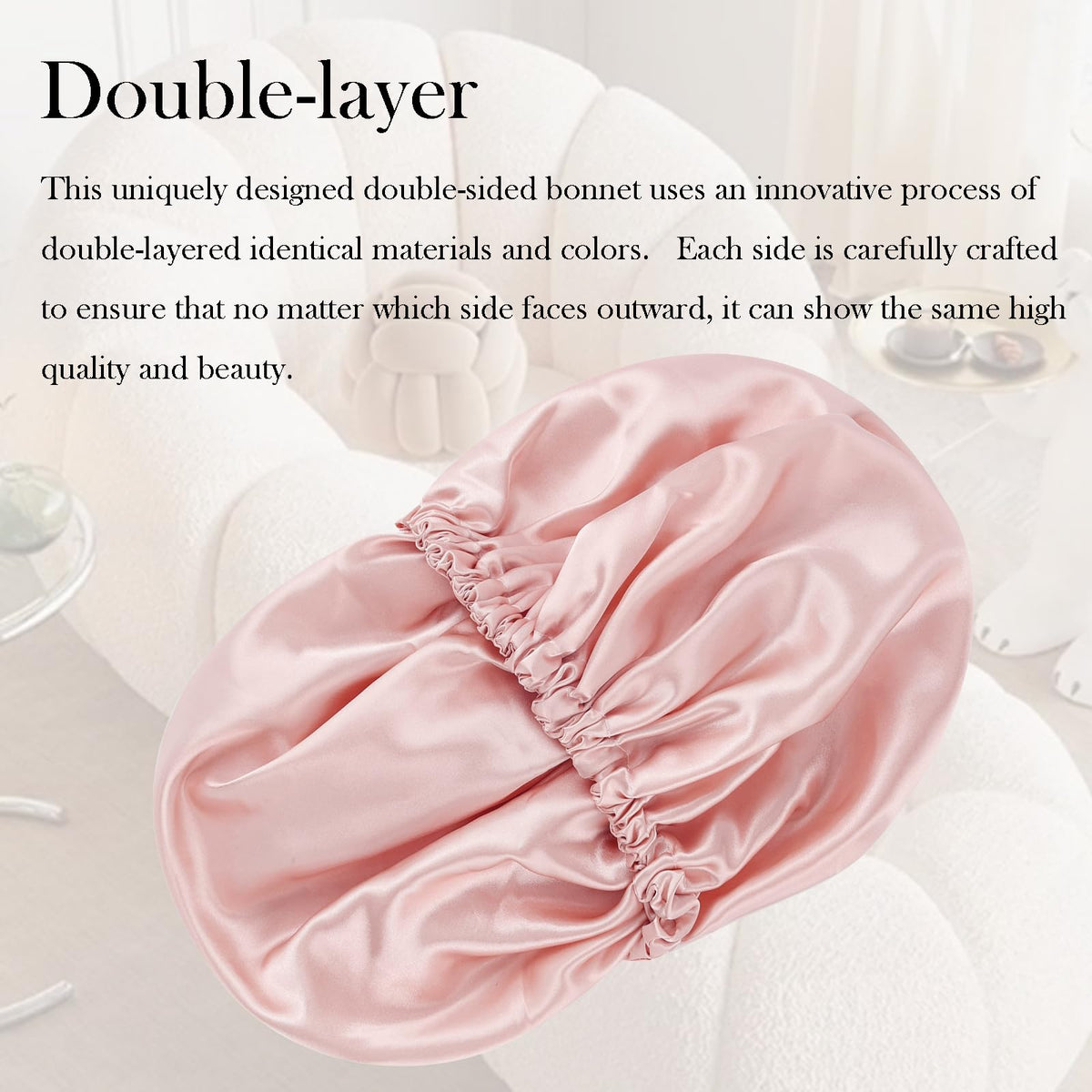 Luyfrsuu bonnet size comparison with hand illustrating roomy 13-inch interior for thick hair