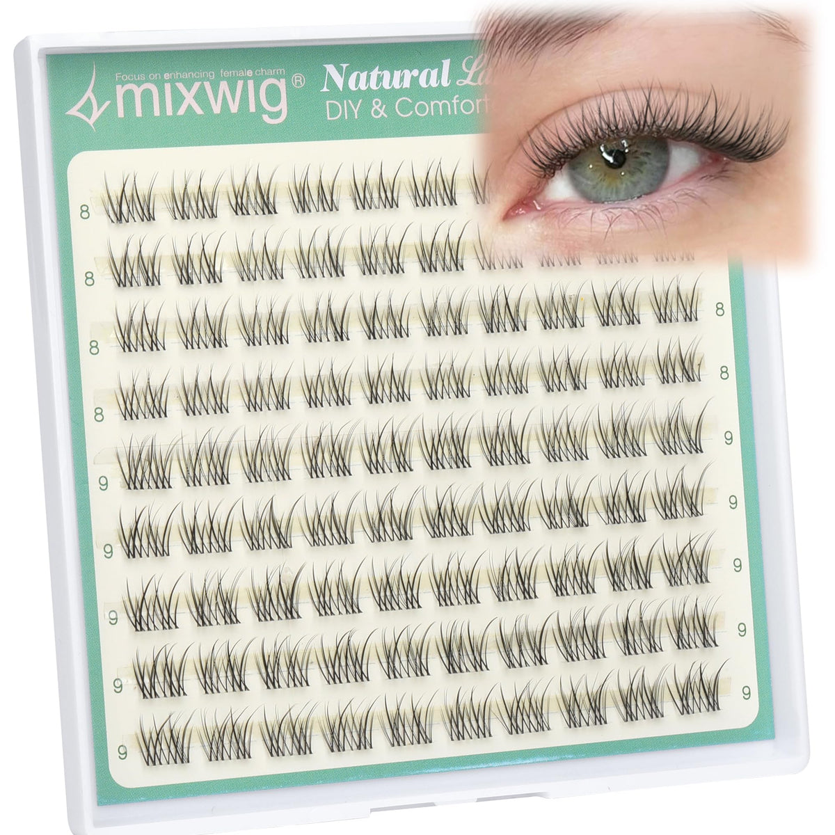 Lvmixwig front packaging showing 90 short lash clusters and product benefit