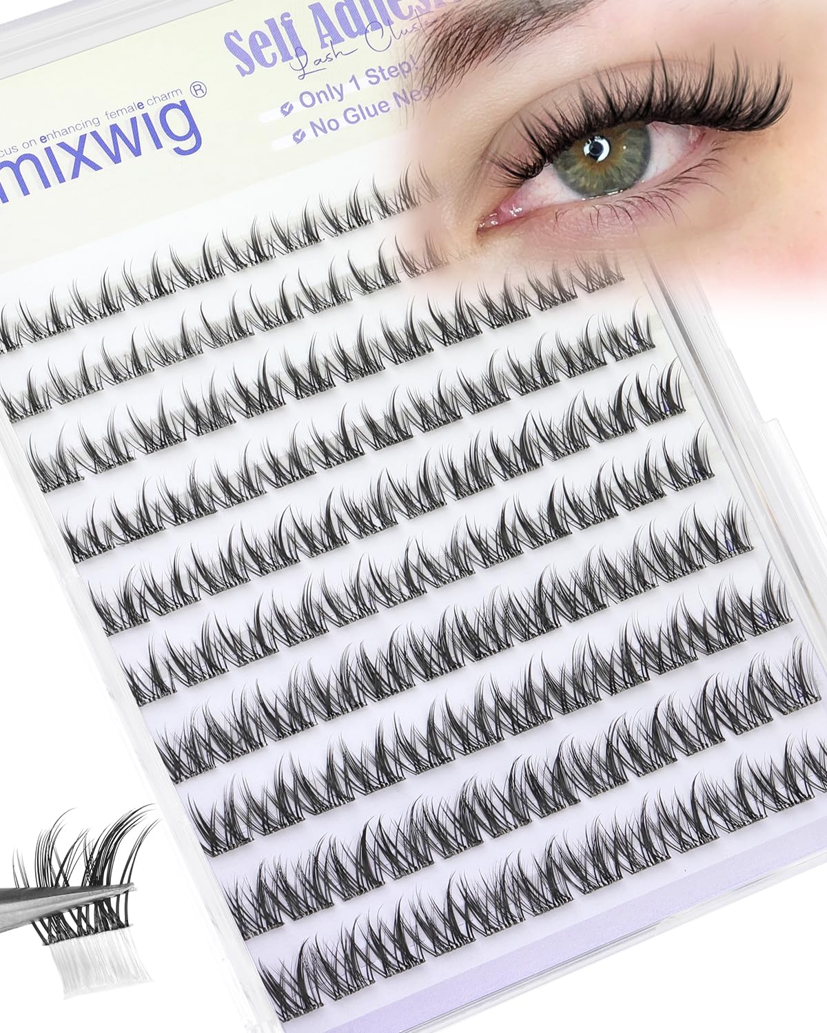 Lvmixwig front packaging showing 120 pre-glued short lash clusters for convenience