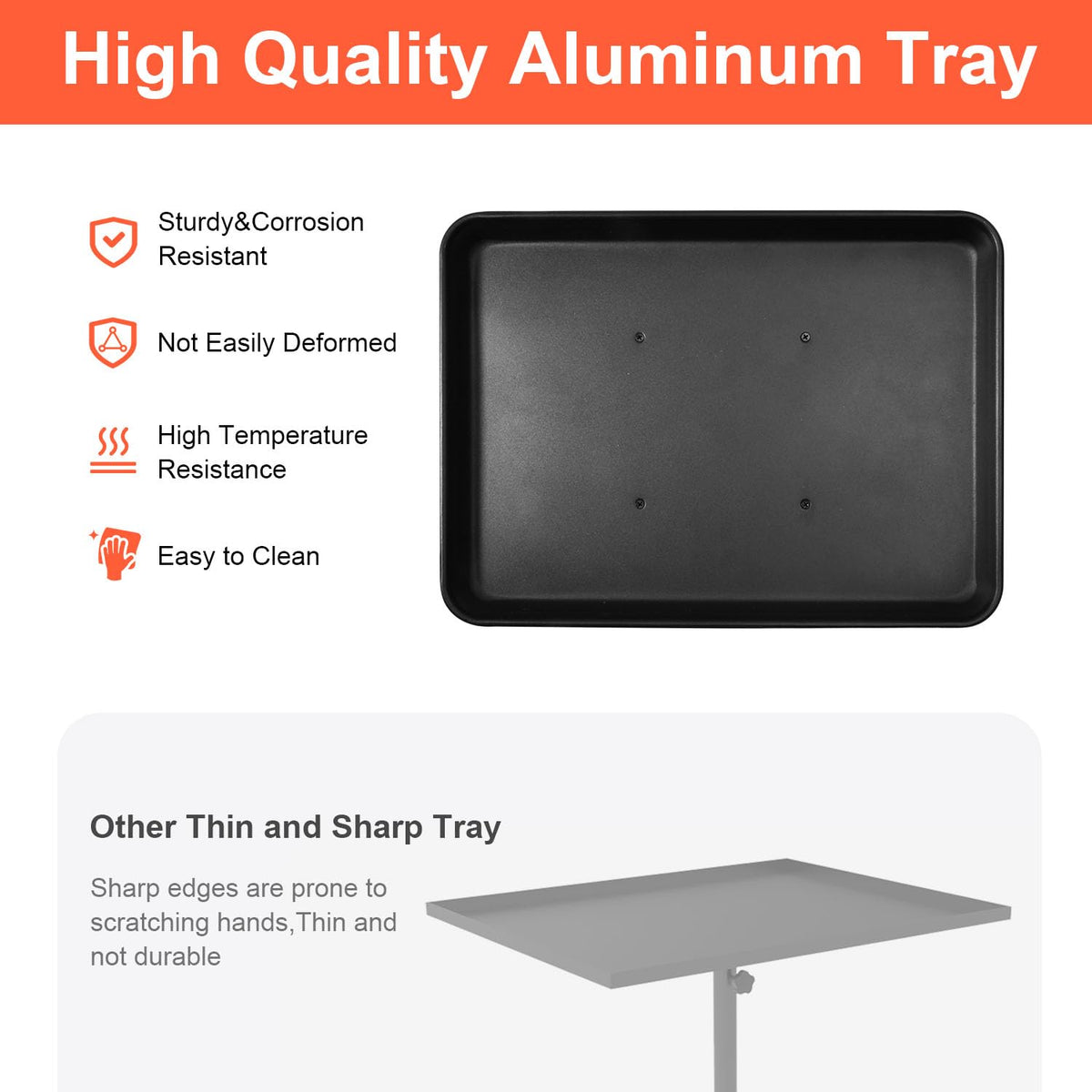 LWADALN close-up of aluminum top tray highlighting durable, easy-clean surface