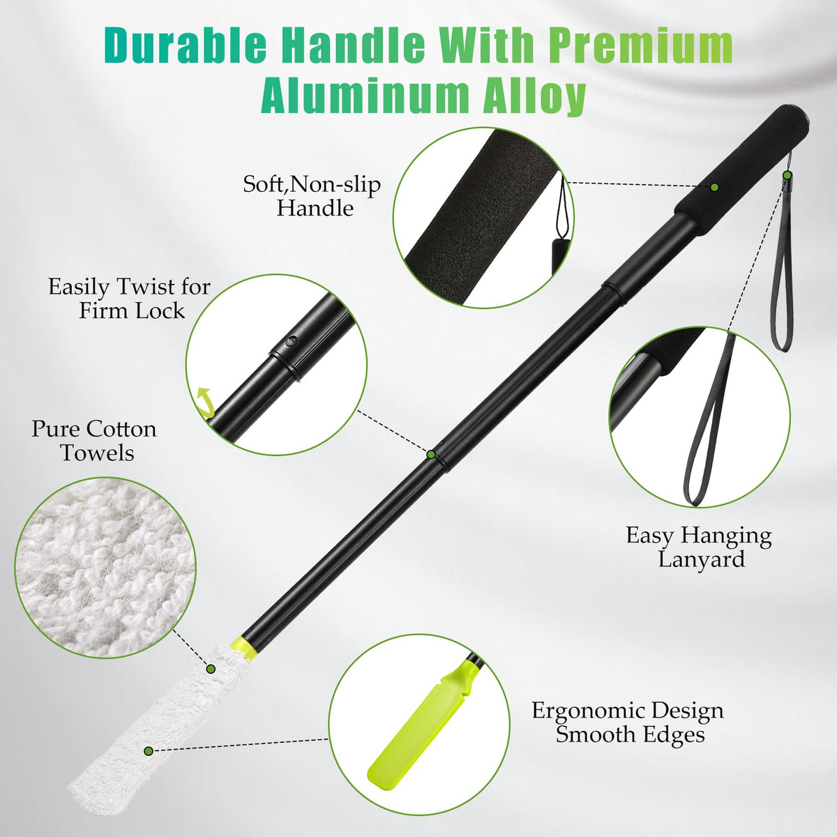 LYIGEOL extended handle demonstrating 12- to 24-inch reach advantage