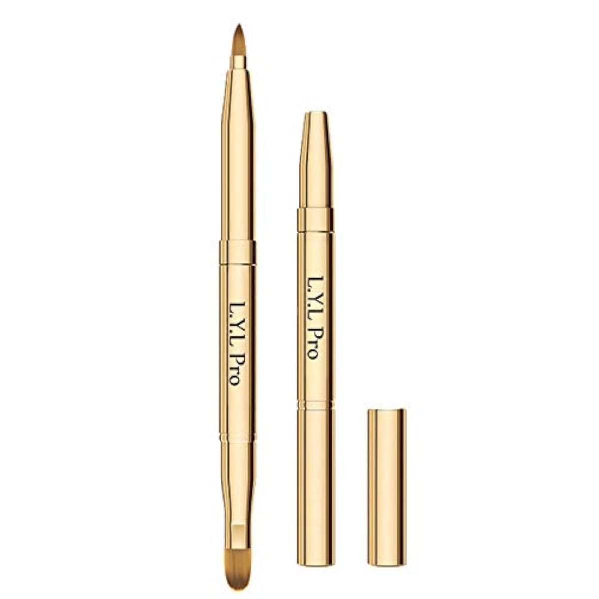L.Y.L Pro front view of gold retractable lip brush showing sleek finish and portability