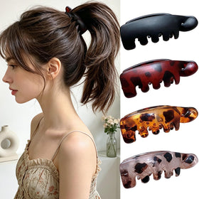 LYLYNB front view of 4-piece mini banana clips showing matte retro design and everyday convenience
