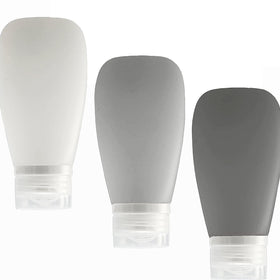 LYOB front view of three clear travel bottles showing organized packing benefit
