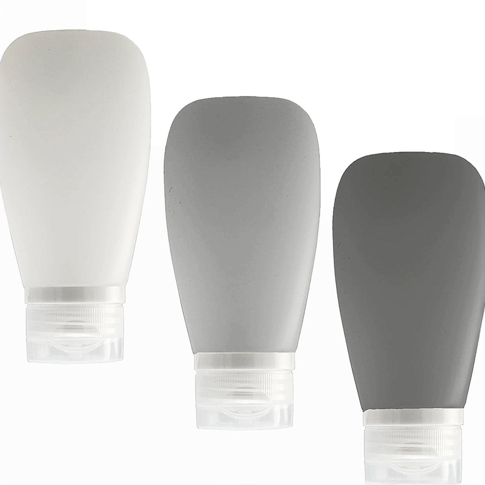 LYOB front view of three clear travel bottles showing organized packing benefit