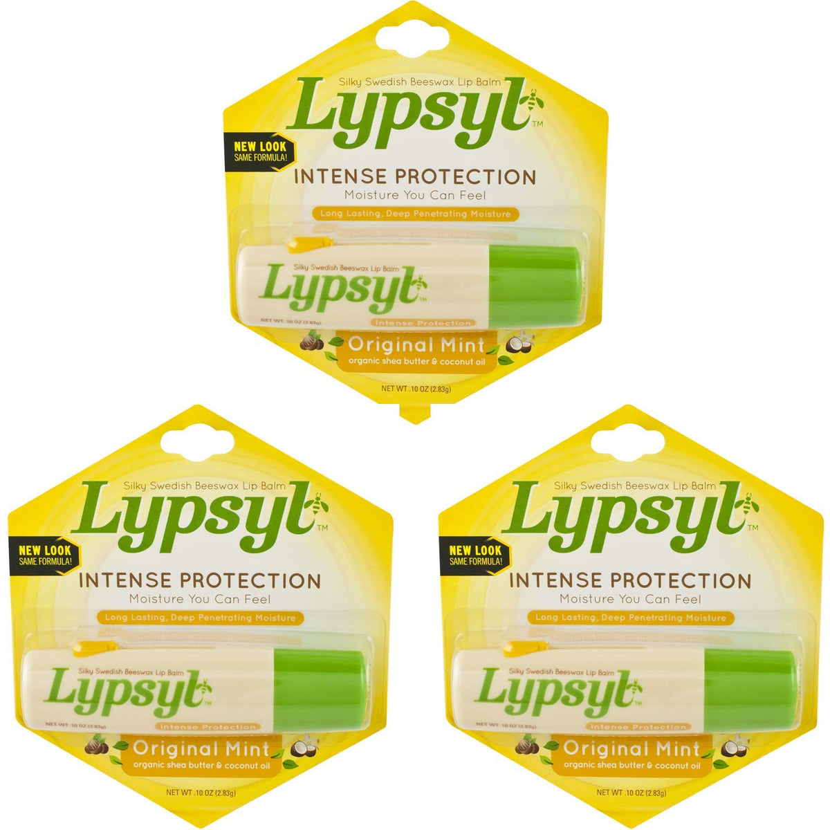 Lypsyl front packaging showing mint tubes and benefits for quick hydration