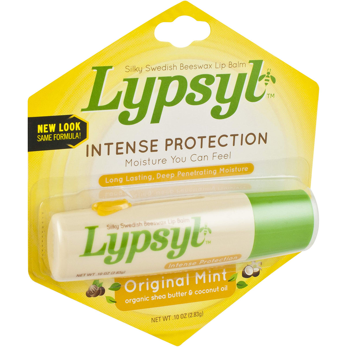 Lypsyl close-up of balm texture highlighting beeswax and shea moisturizing effect