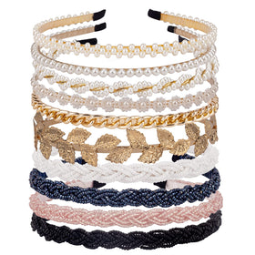 LYroo front view of 10-pack pearl and beaded headbands showing variety and value