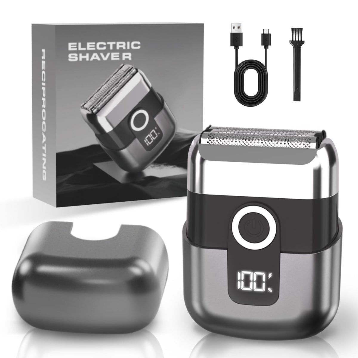 LYRSLF front view of compact foil shaver showing sleek body and power button, easy grip benefit