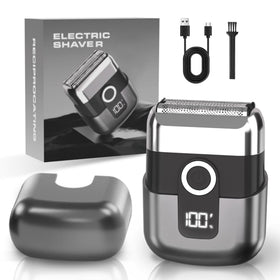 LYRSLF front view of compact foil shaver showing sleek body and power button, easy grip benefit