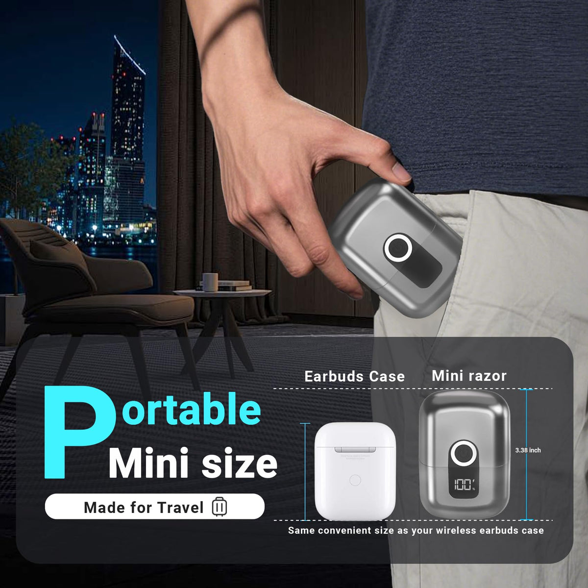 LYRSLF shaver packed with travel accessories to show compact storage and on-the-go readiness