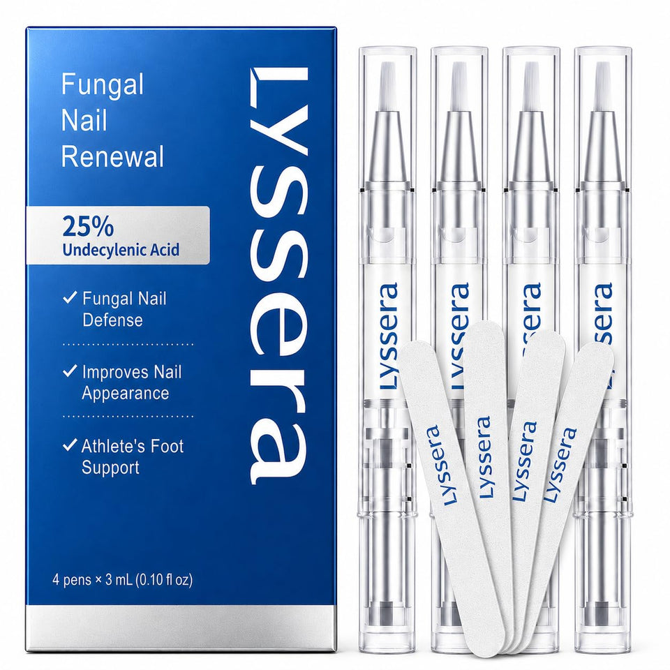 Lyssera front packaging showing four treatment pens and product information, convenient set