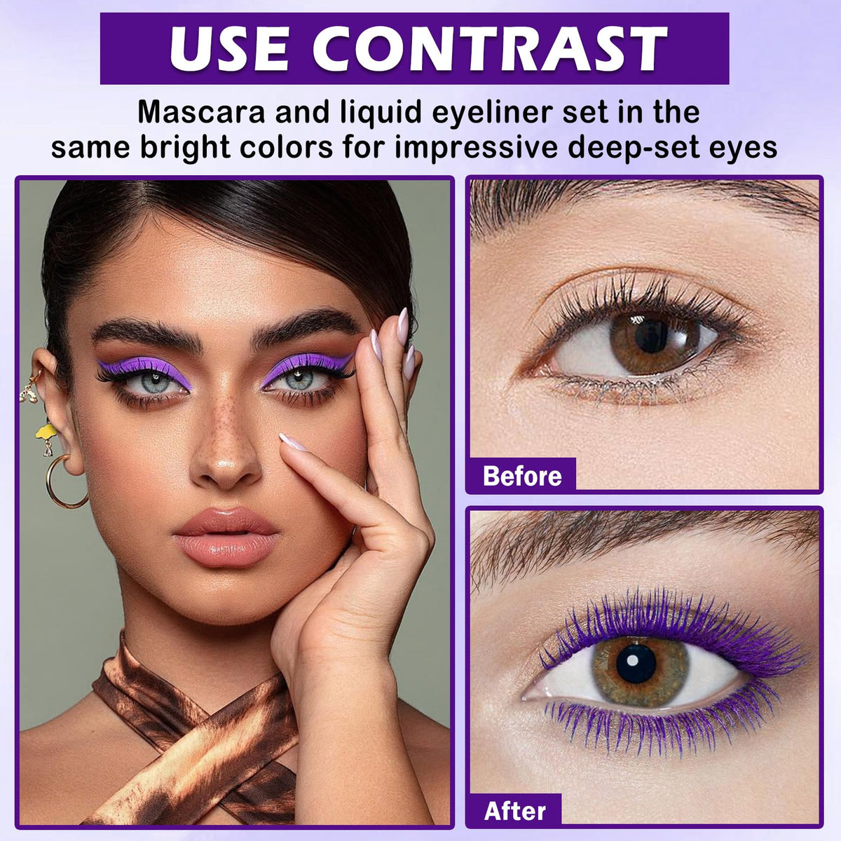 LZXLUKGIR texture swatches for mascara and liner showing rich purple pigment