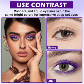 LZXLUKGIR texture swatches for mascara and liner showing rich purple pigment