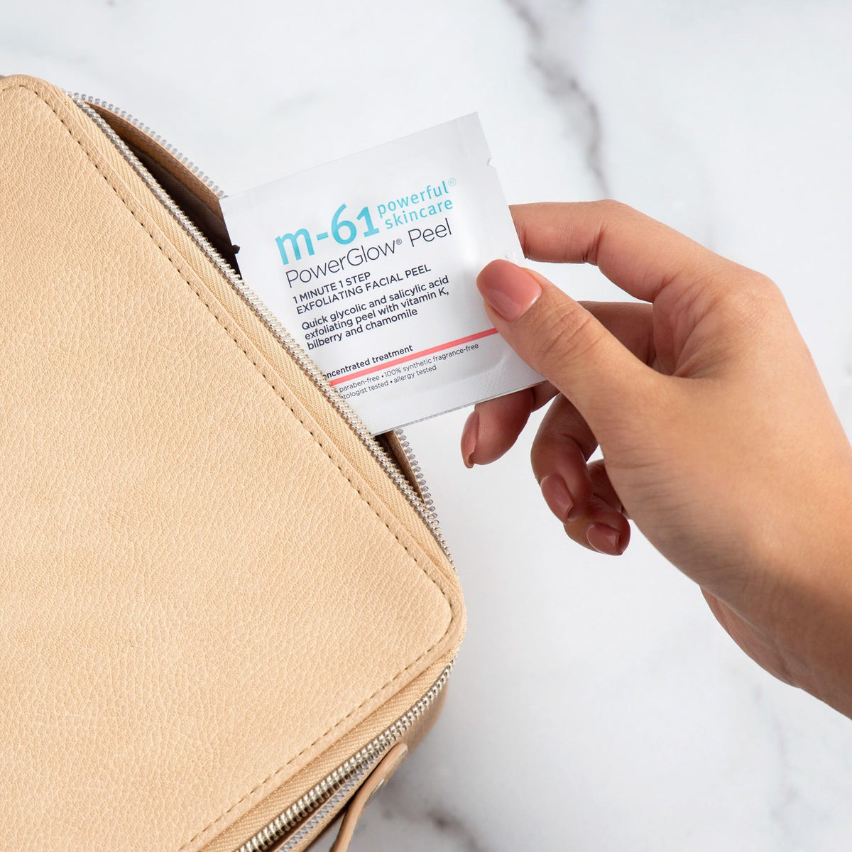 m-61 ingredient display with glycolic and salicylic emphasis for clarity