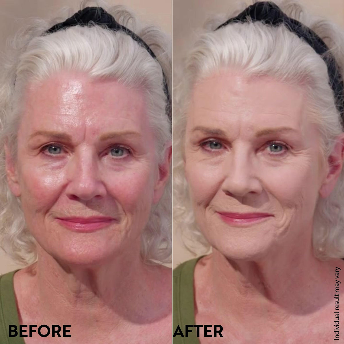 M. Asam being blended with a firm brush showing smooth, even coverage benefit