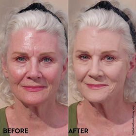 M. Asam being blended with a firm brush showing smooth, even coverage benefit