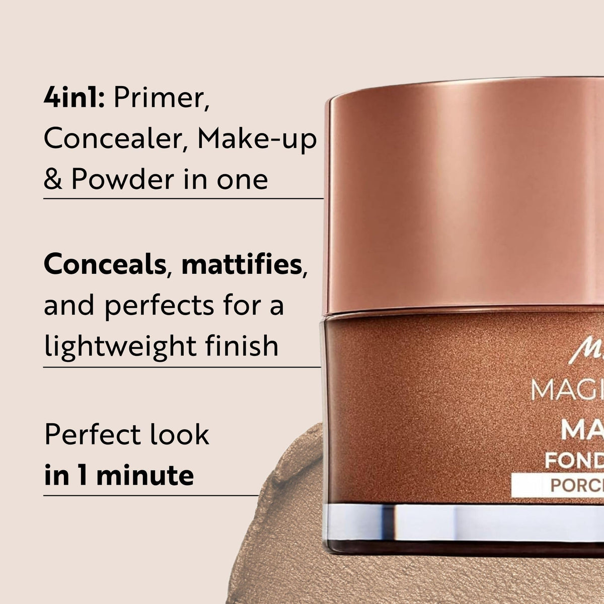 M. Asam mousse texture close-up showing silky finish and blendable consistency benefit
