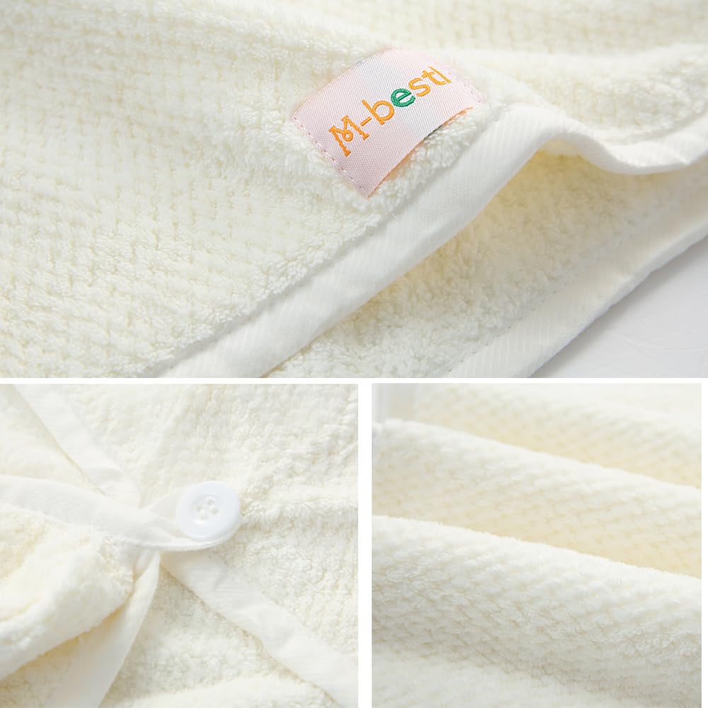 M-bestl woman wearing towel wrap after shower demonstrating convenient use