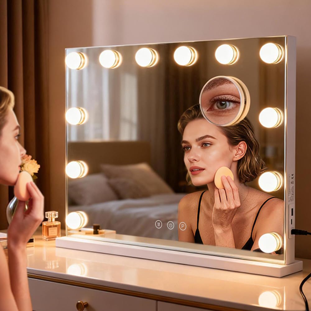 M MIVONDA lit mirror showing three color temperatures for truer makeup color matching benefit