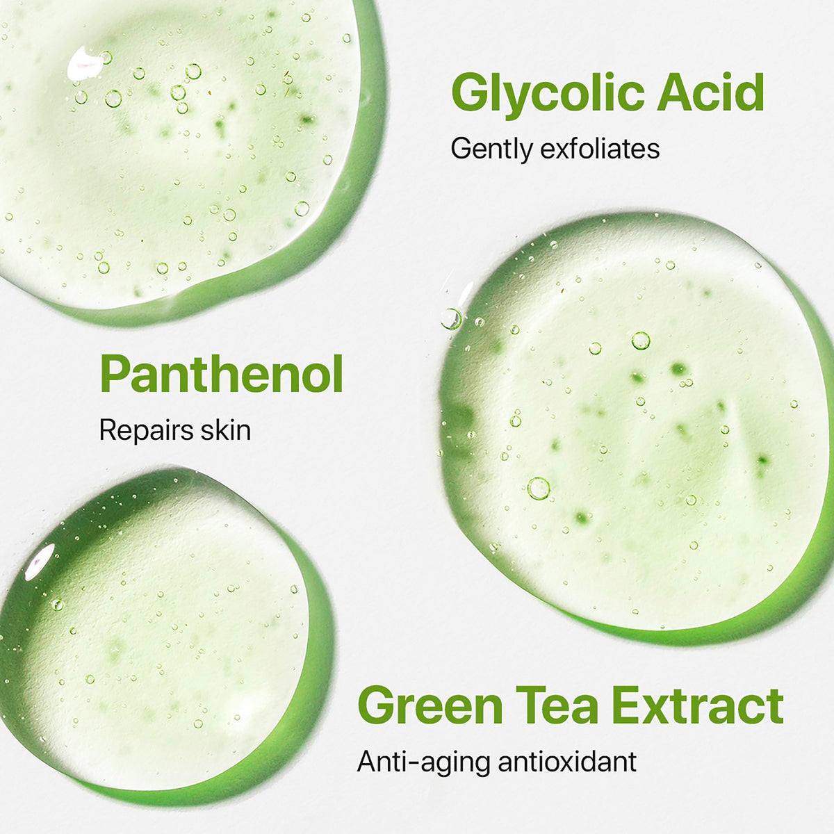 M-REDI texture drop on skin demonstrating lightweight glycolic absorption