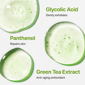 M-REDI texture drop on skin demonstrating lightweight glycolic absorption