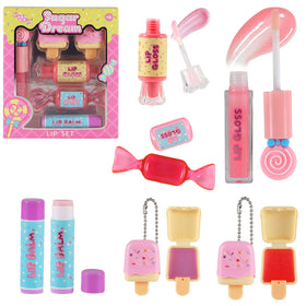 M&U MAKE YOU UP front window box showing five-piece candy gloss set, perfect gift