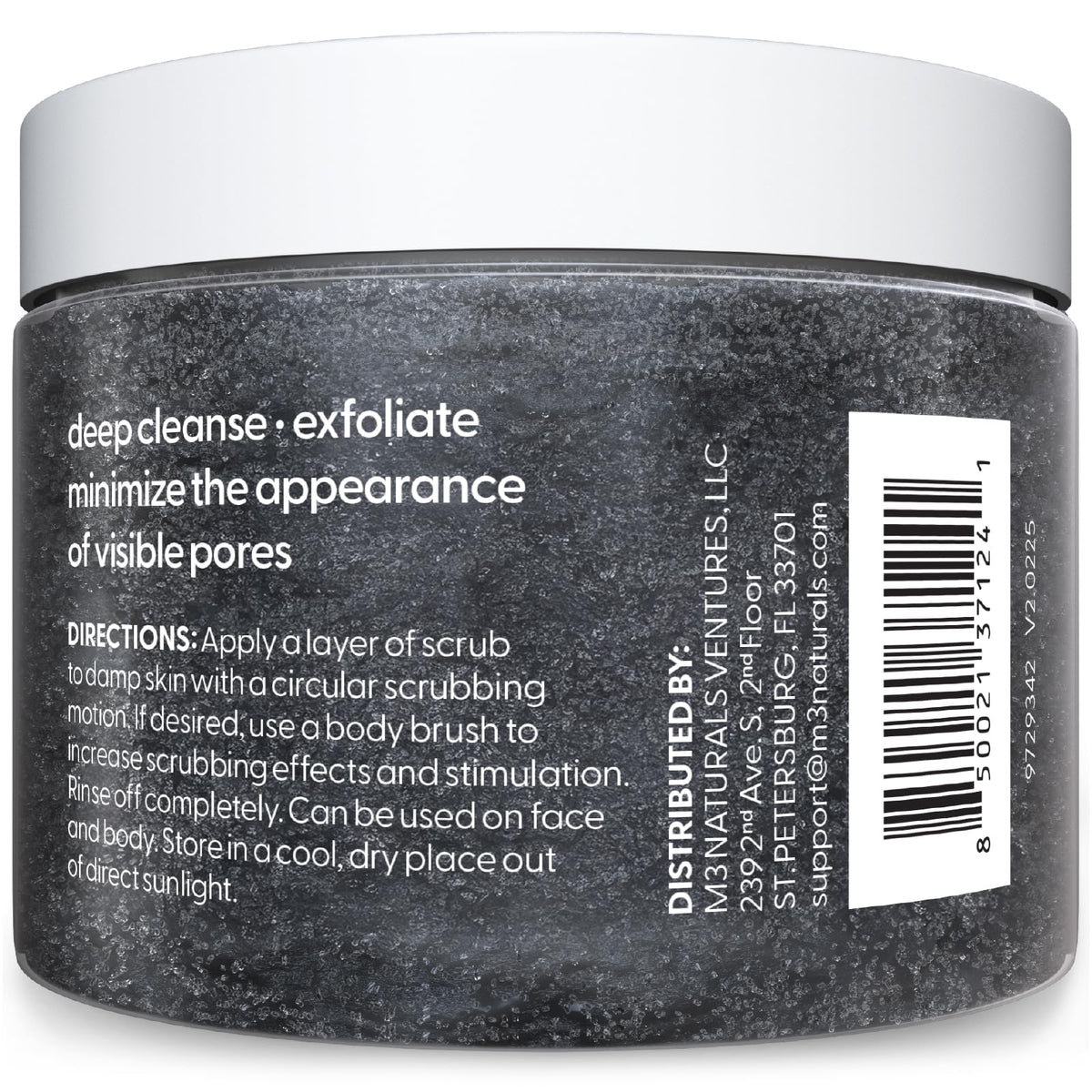 M3 Naturals close-up of gritty charcoal texture revealing effective exfoliation