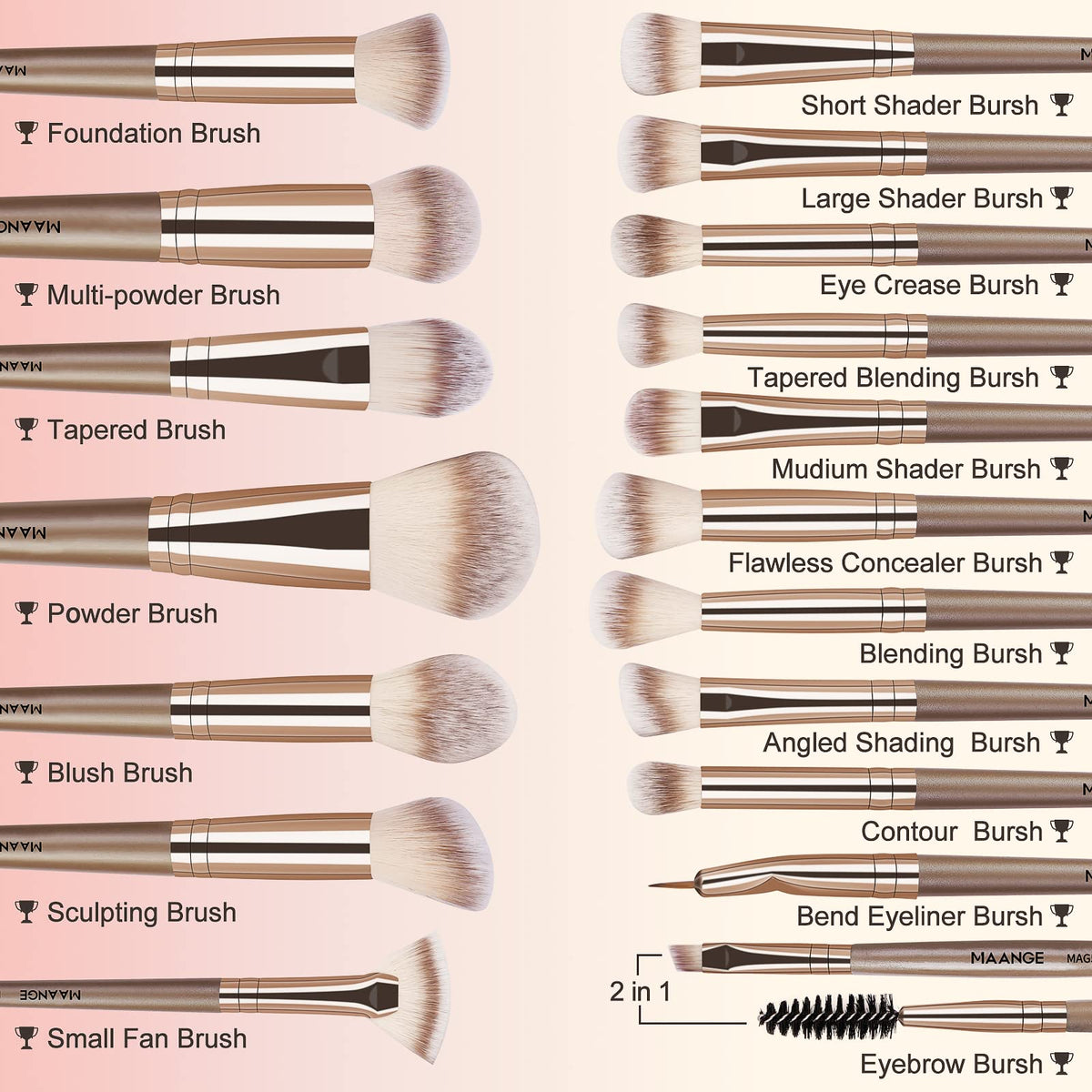 MAANGE close-up of soft synthetic bristles showing smooth blending benefit