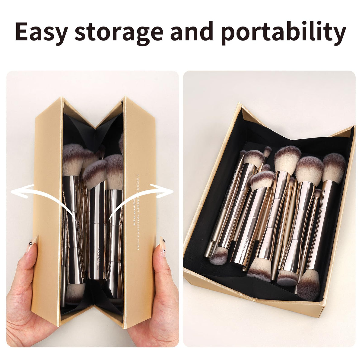 MAANGE brushes flatlay highlighting full 20-piece set for comprehensive application