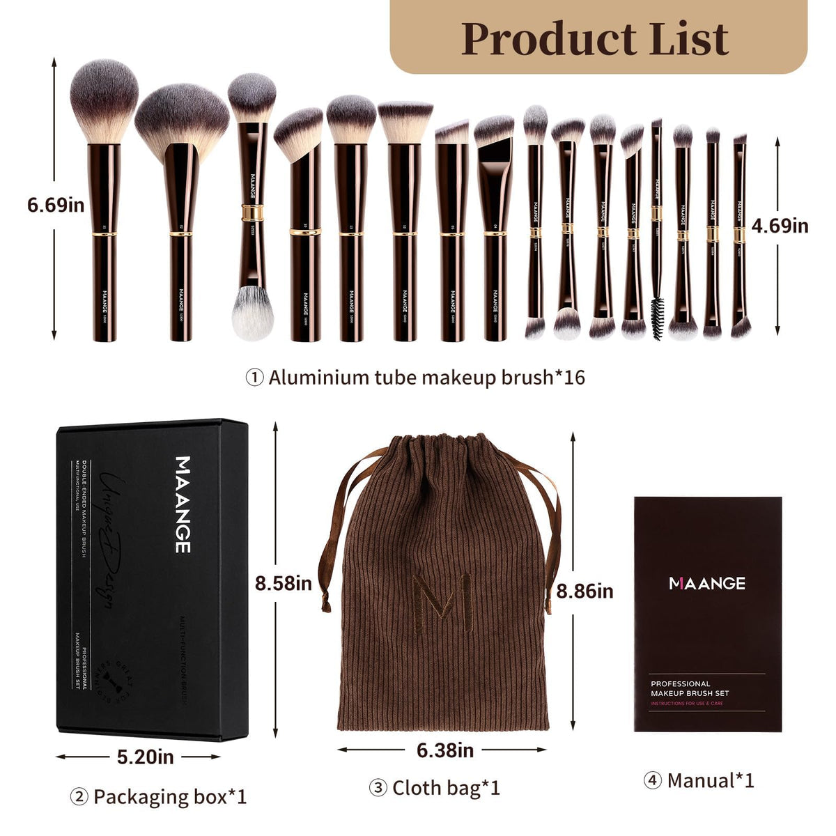 MAANGE complete brush set laid out to show variety and organization benefit