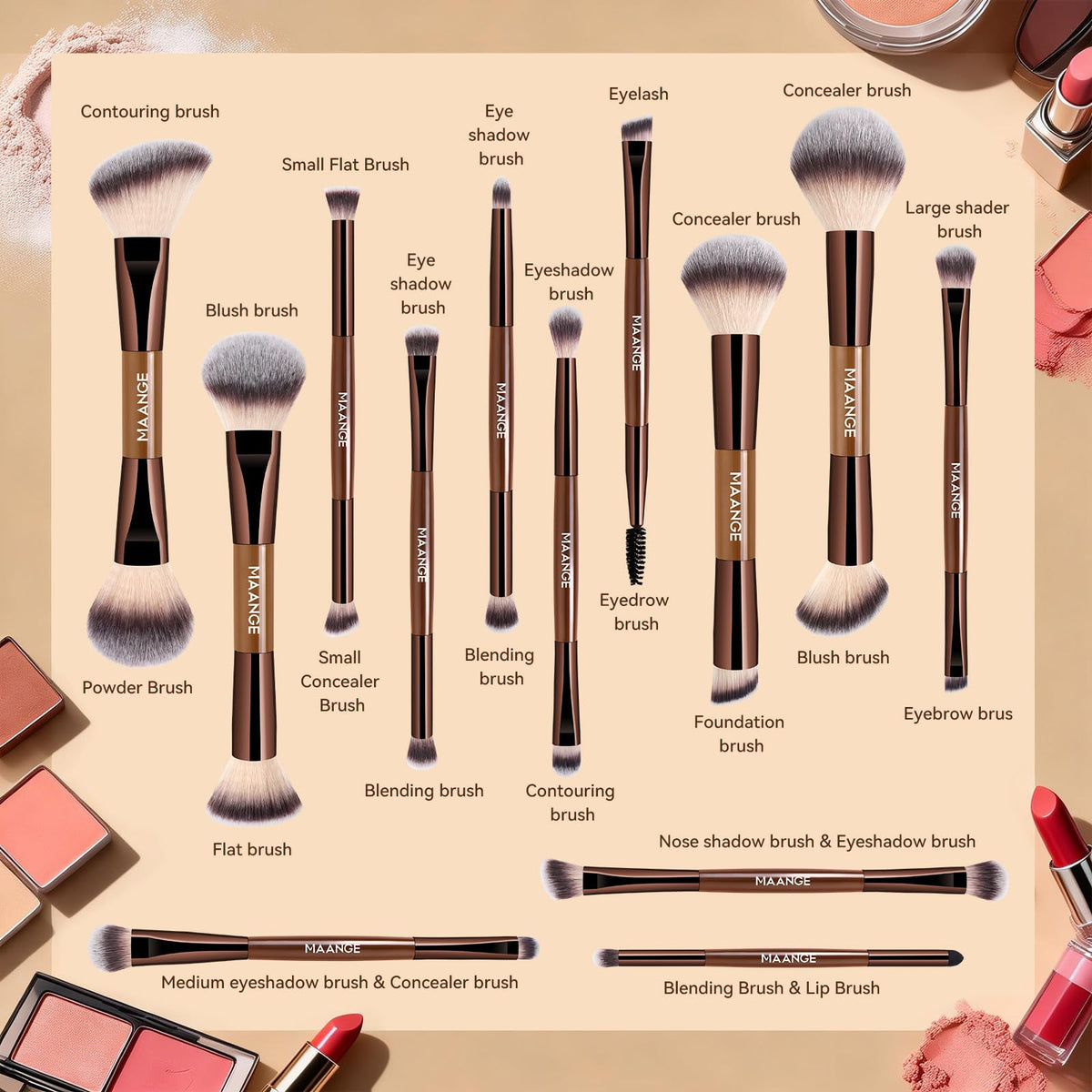 MAANGE double-ended brush handle detail highlighting versatile, space-saving design