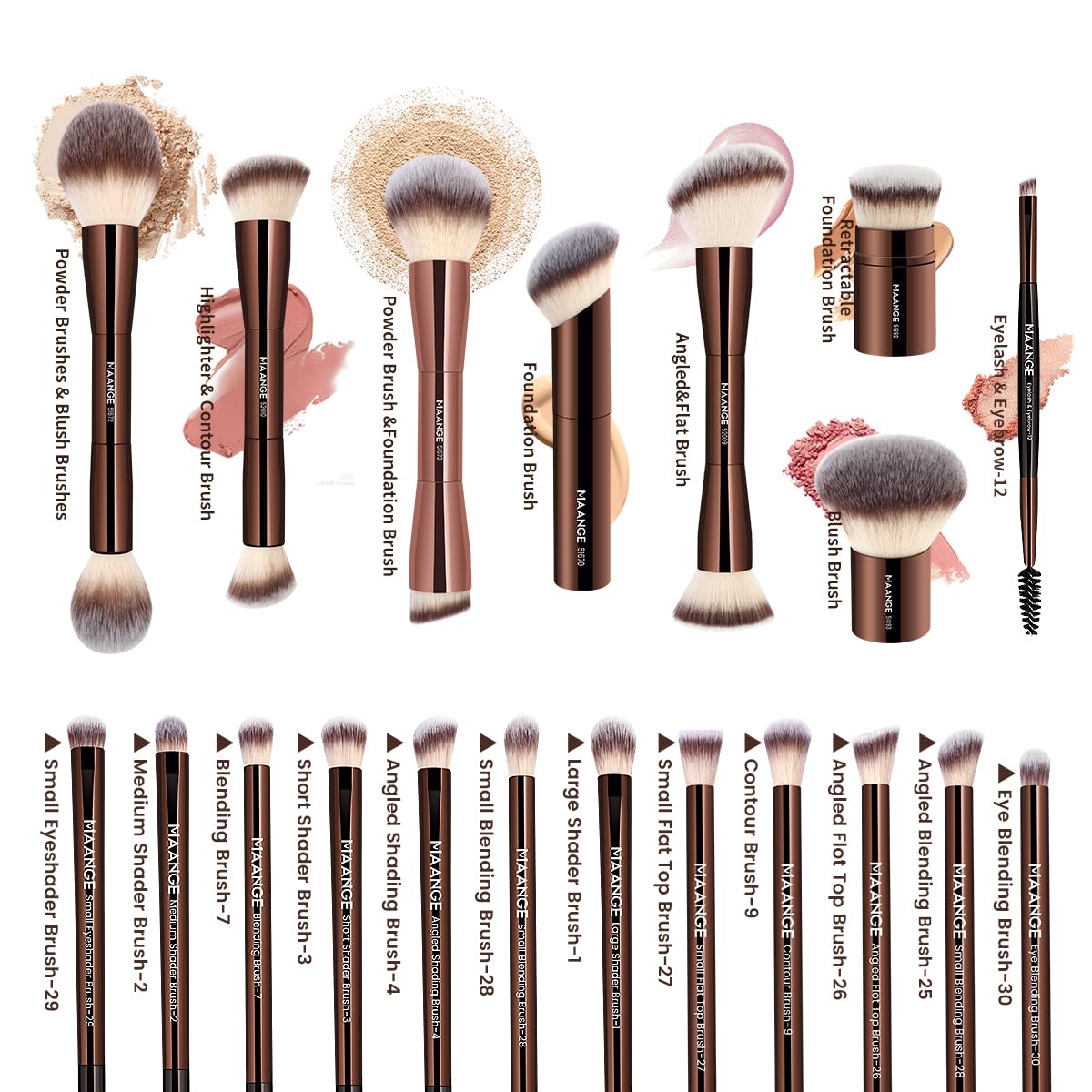 MAANGE double-ended brush detail, demonstrates two-in-one convenience