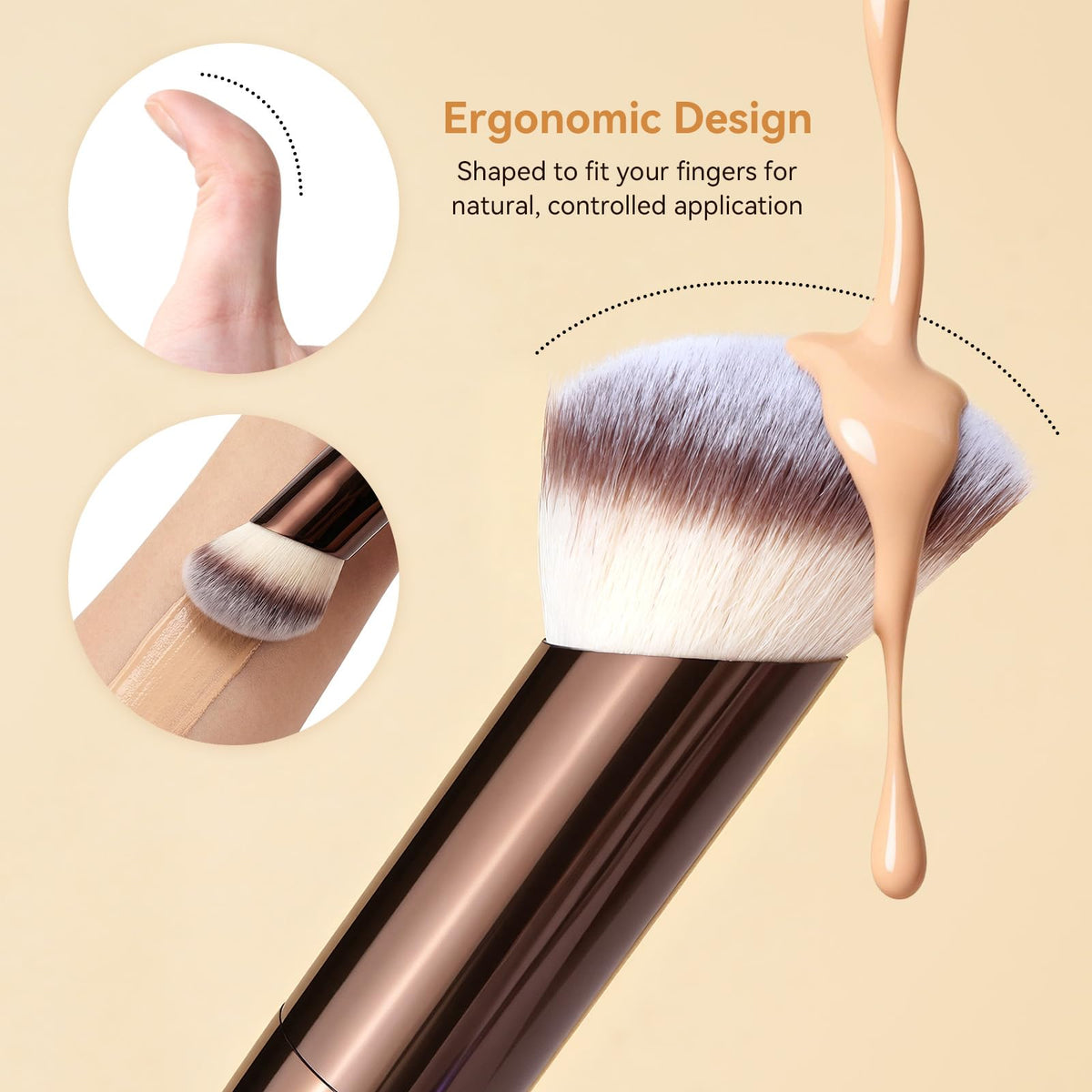 MAANGE brush applying liquid foundation demonstrating smooth, streak-free coverage