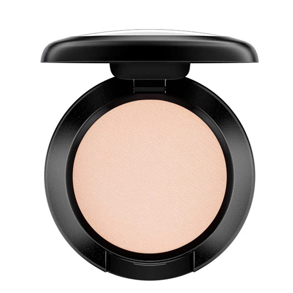 MAC Brûlé front pan showing neutral matte shade and compact size, ideal for palettes