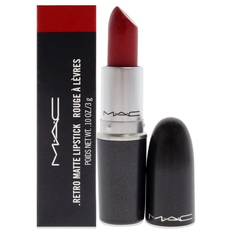 MAC Ruby Woo lipstick front view shows brand and iconic red