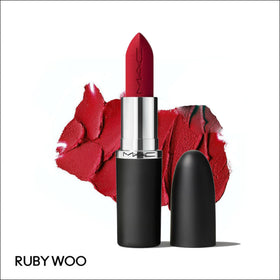 MAC Macximal Ruby Woo tube label detail showing product name and formula benefit easy identification