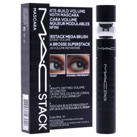 MAC Stack mascara application on lashes demonstrating buildable volume benefit