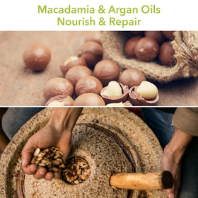 Macadamia Natural Oil masque being scooped into hands for easy application and even coverage
