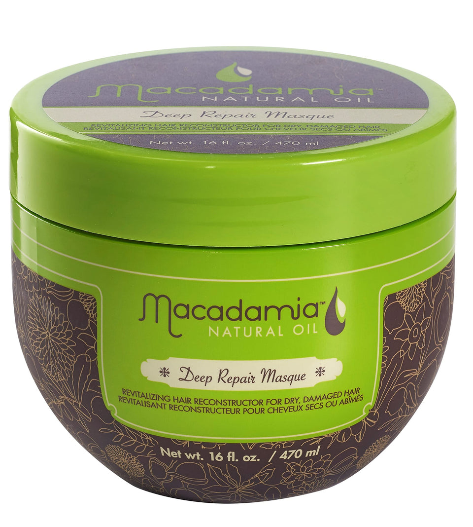 Macadamia Natural Oil jar front view showing product and brand benefits