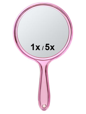 Macaki front view pink showing large 1X mirror for effortless makeup