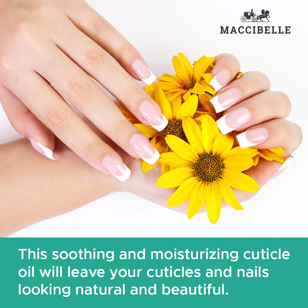 Maccibelle applied to fingertip to soften cuticle and hydrate nails