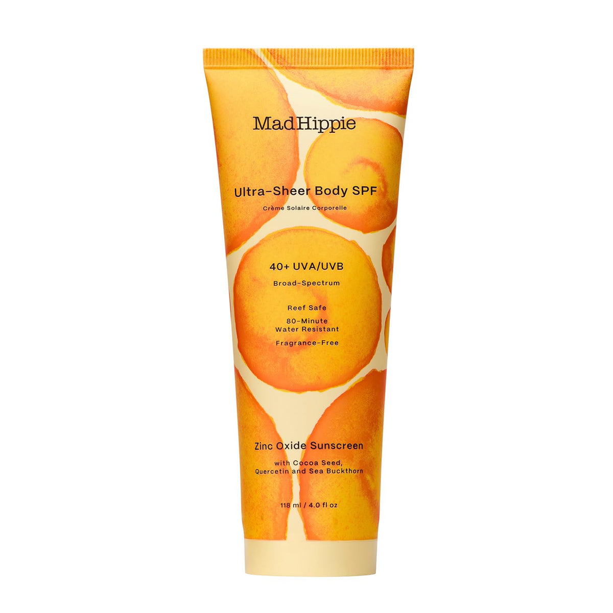 Mad Hippie front tube view showing label and SPF benefit