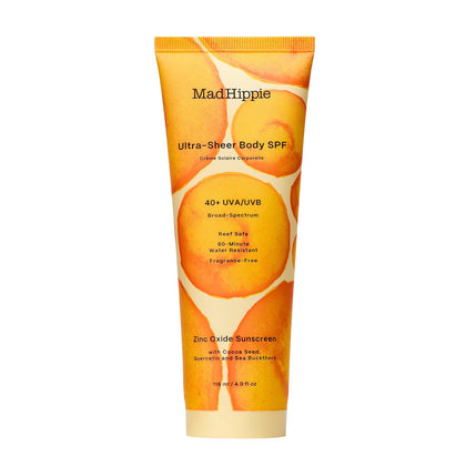Mad Hippie front tube view showing label and SPF benefit