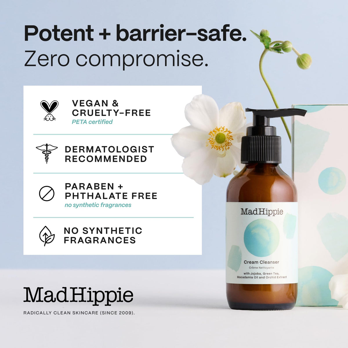 Mad Hippie cleanser on bathroom shelf in lifestyle scene suggesting daily routine integration