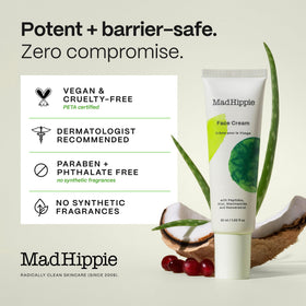 Mad Hippie face cream on bathroom shelf suggesting daily routine benefit