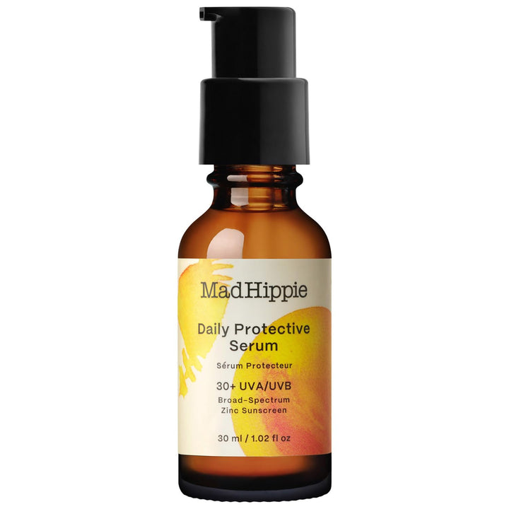 Mad Hippie front packaging of daily protective SPF serum showing travel size and clean ingredients benefit